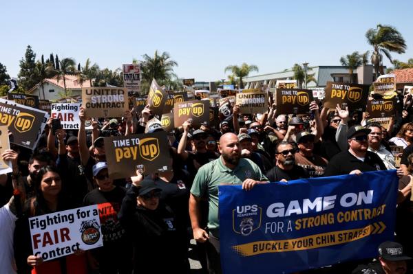United Parcel Service and the Teamsters hold a rally in April.