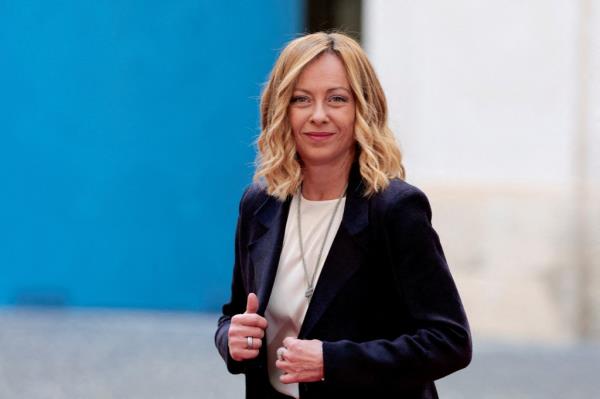 Italian Prime Minister Giorgia Meloni smiles on the day she meets NATO Secretary General Mark Rutte at Chigi Palace in Rome, Italy, November 5, 2024. 