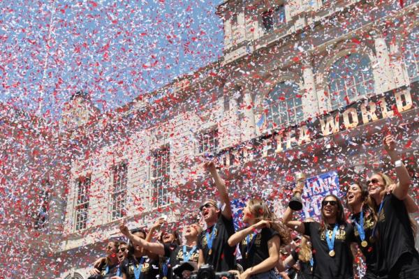 United States Women's Natio<em></em>nal Soccer celebrates their FIFA Women's World Cup soccer championship