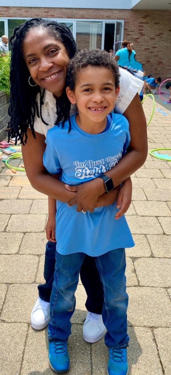 The elementary school student and his mother. 
