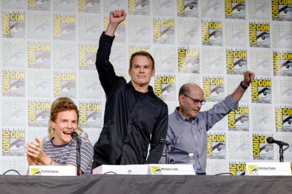Michael C. Hall standing o<em></em>nstage at Comic-Con in San Diego on July 26, 2024.