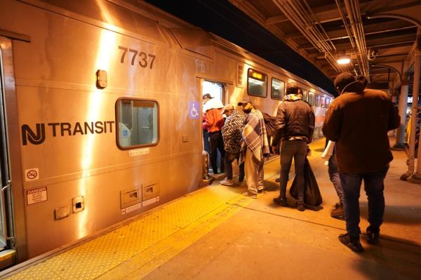 Migrants from the southern border being dro<em></em>pped of at Trenton Transportation Center in Trenton, NJ on January 3, 2024. The migrants are being routed in an indirect way - bussed to a nearby city and then taken by rail to NYC.