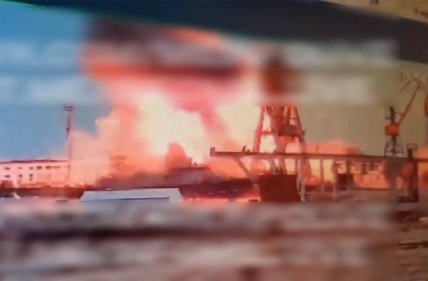 The moment Russia's newest missile carrier Askold is hit in 4 November 2023 missile attack on Crimea