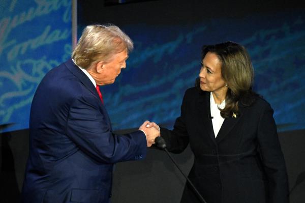 Harris and Trump shook hands at the top of their debate on Tuesday.