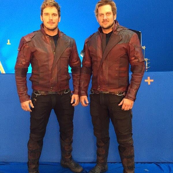 Chris Pratt and Tony McFarr on the set of “Guardians of the Galaxy.”