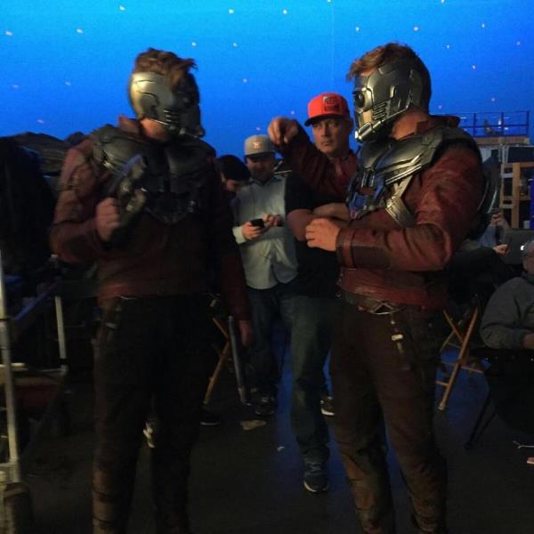 Chris Pratt and Tony McFarr on set of  “Guardians of the Galaxy 2” in 2016.