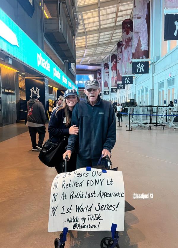 Jaymie DePalo and her father, Joe Baal, in front of Yankee Stadium on Tuesday.