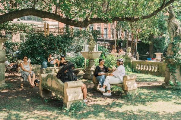 New Yorkers enjoy a summer afternoon in the Elizabeth Street Garden.