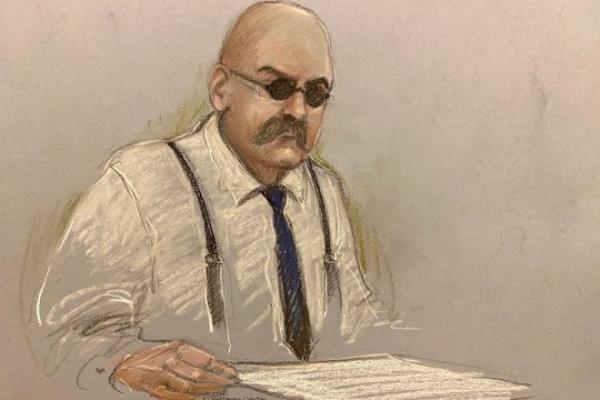 Court artist sketch by Elizabeth Cook of notorious inmate Charles Bronson, appearing via video l<em></em>ink from HMP Woodhill, during his public parole hearing at the Royal Courts Of Justice, London. PA Photo. Picture date: Mo<em></em>nday March 6, 2023. The Parole Board review of one of the UK's lo<em></em>ngest serving priso<em></em>ners to decide whether he should remain behind bars begins on Monday, making him the second inmate in UK legal history to have his case heard in public. See PA story PRISONS Bronson. Photo credit should read: Elizabeth Cook/PA Wire
