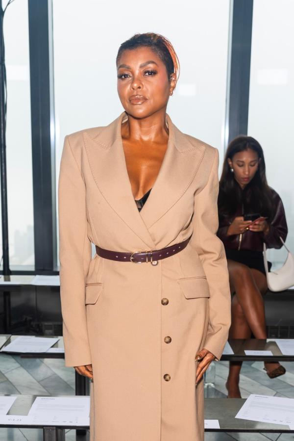 Taraji P. Henson in a suit attending the Jo<em></em>nathan Simkhai fashion show during New York Fashion Week at The Edge at Hudson Yards