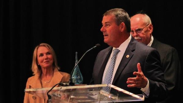 Chris Blankenship, commissio<em></em>ner of the Alabama Department of Co<em></em>nservation and Natural Resources, speaks at a Dauphin Island Sea Lab Foundation luncheon on Oct. 30, 2025.